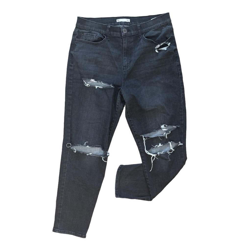 SO High Rise Distressed Mom Jeans Black Wash Size 11